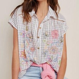 Pilcro by Anthropologie The Serena Surf Henley Blouse Size L Z511-20